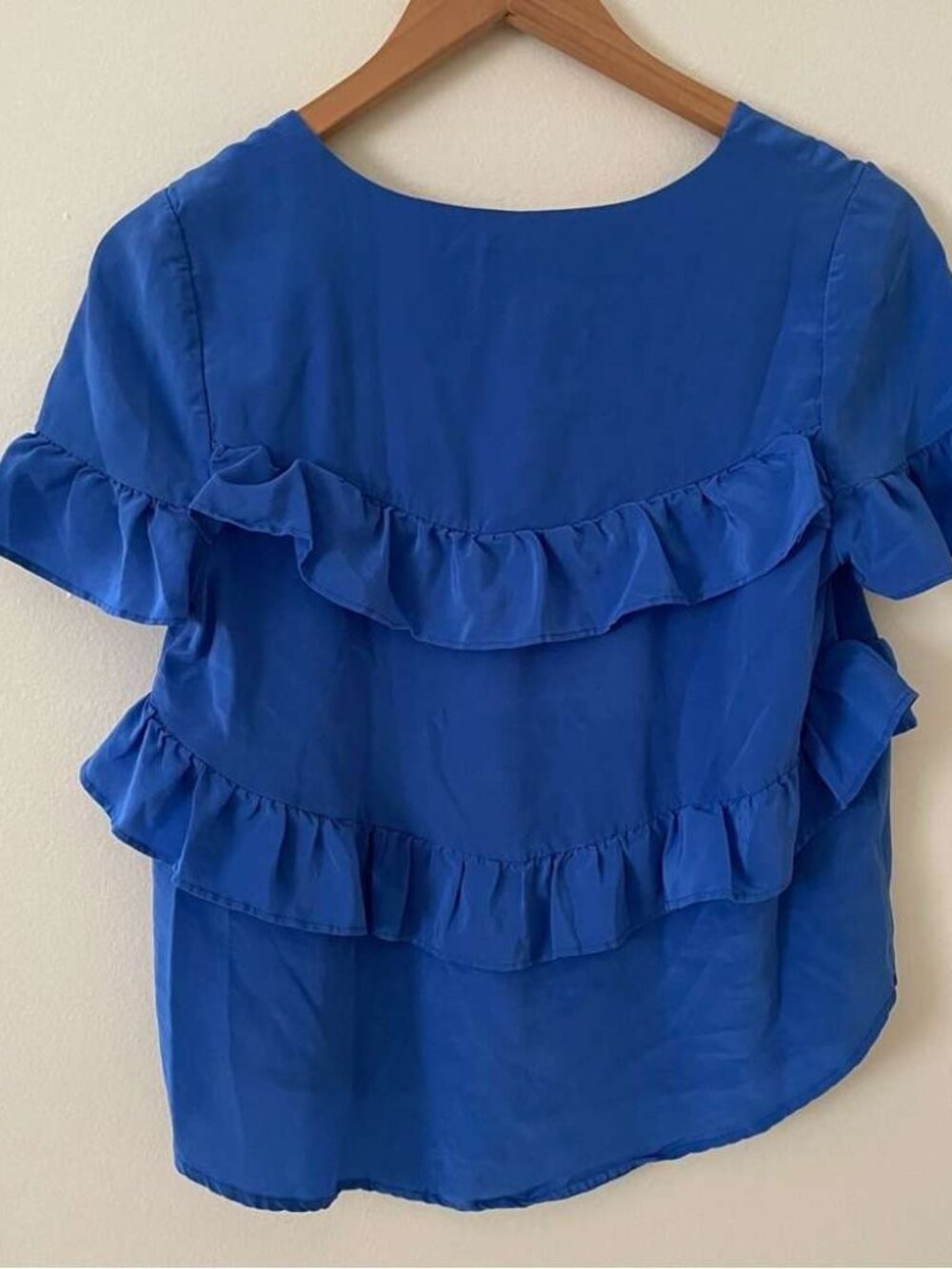 Blue Ruffled Short Sleeve Blouse - Picture 2 of 4